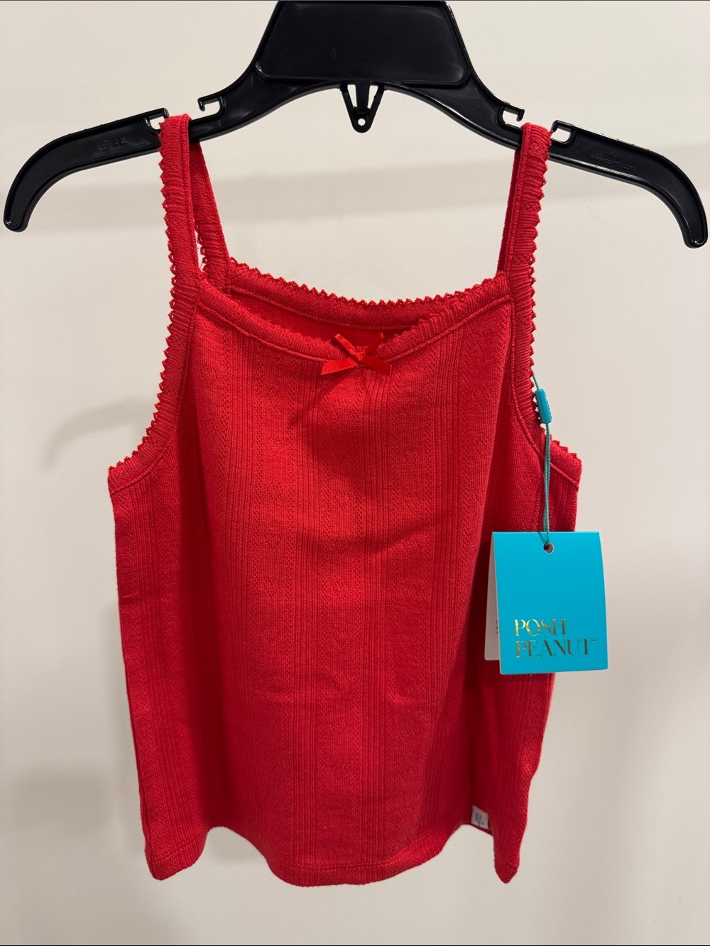Posh Peanut Red Ribbed Girls' Cami with Scalloped Trim